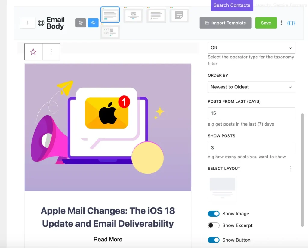 Latest Post Block in Recurring Email